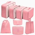 Pink 7-piece travel organizer set with mesh bags and pouches for suitcase packing - With Toiletry Bag / 8-piece Set / Pink