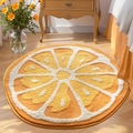 Tappetino da bagno rotondo in peluche con vivace design ad arancia su pavimento in legno - 80*80cm / Fragranza di arancia fresca