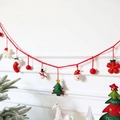 Handmade Christmas wool felt garland featuring snowman and Santa Claus ornaments - Red Felt Rope - Large Pine Tree and Snowman