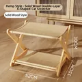 X-shaped wooden cat hammock with durable jute scratching mat in natural wood finish - Sisal / Solid Wood
