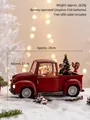 Red Christmas truck water globe with Santa and elves decor, LED lit festive tabletop ornament - Pickup Truck Type B