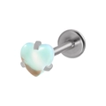 Blue opal heart labret stud with silver stainless steel flat back base for piercing - 1.2x8mm / Light Green