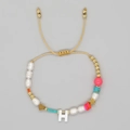 Colorful beaded adjustable Evil Eye bracelet with gold heart and star charms with H letter - Letter H Multi-element Bracelet (ZZ-B24061901H-F)