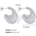 Silberne Croissant-Ohrringe aus Edelstahl mit Spiralstruktur und einer Höhe von 27 mm - EH405 Kräftige Gewindeohrringe / Silber