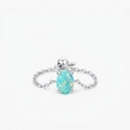 Anillo de cadena de plata esterlina S925 con ópalo ovalado y cierre deslizante ajustable - Abierto Ajustable / Color Plata de Ley 925