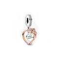 Two-tone silver and rose gold heart charm with Rose and Love Forever engraving - Love Forever Rose Heart Charm