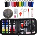 Portable black sewing kit with 12 colorful threads, needles, and stainless steel scissors - 63-Piece Set
