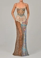 Detail of leopard print maxi dress with lace stitching and corset bustier structure - S / Blue