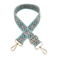 Detail of blue and brown geometric jacquard strap with gold metal lobster clasps - Bright Blue Pink Khaki Floral