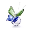 Green crystal butterfly figurine on a faceted clear glass base for home decor - Green & Blue Mix