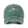 Detail of vintage washed green baseball cap with minimalist dragonfly print - One Size / Dark Green
