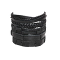 5-piece set of vintage men's handmade braided leather bracelets with adjustable wax ropes - Solid Black Multi-layer Woven Style (M2599)