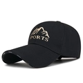 Adjustable black sports baseball cap with golden mountain embroidery and long visor - Adjustable / Black Gold Embroidery