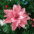 Pink glitter Christmas flower decoration for tree and wreath hanging ornaments - 14.5cm / Pink