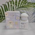 White silicone mushroom night light with matching purple checkered gift bag and packaging box - Night Light + Plaid Bear Gift Bag / Yellow