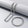 Polished silver stainless steel Cuban link necklace and bracelet set for men and women - 8mm Steel Color / Bracelet 20CM