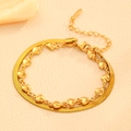 Bracelet double rang en acier inoxydable doré avec chaîne serpent et breloques cœur - Bracelet à Lame Double Couche Coeur Doré (T109)