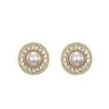 Boucles d'oreilles perles dorées avec halo en zircone et bordure torsadée élégante - Style halo perle ronde (E0029)