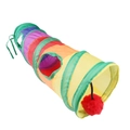 Tunnel arcobaleno pieghevole per piccoli animali domestici con tre fori e palla di peluche - Tunnel Lungo Diritto Arcobaleno (B34506-Casuale) / Diametro apertura 11 cm
