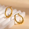 Minimalist gold stainless steel hoop earrings with five movable beads and leverback closure - Hoop with Five Movable Beads