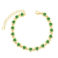 Detail of gold heart bracelet with green zircons, extension chain and lobster clasp - Green