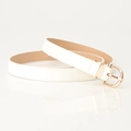 Minimalist slim white PU leather belt with gold horseshoe buckle for women - White