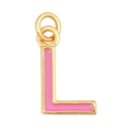 Golden L-shaped alphabet pendant with pink enamel finish for necklace jewelry - Pink-Letter L