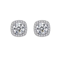 925 sterling silver square halo stud earrings with round brilliant cut moissanite stones - 925 Silver / 7A High Carbon 0.5 Carat Rhinestone Stud Earrings