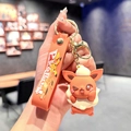 Cute Eevee figure keychain with orange silicone wrist strap and golden metal clasp - B496-3 Fire Orange / Large