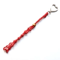 Handmade red woven lipstick mesh bag keychain with silver heart clasp and wooden bead - Red Woven Lipstick Mesh Bag