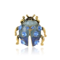 Detailed view of ladybug brooch with gold finish, blue enamel, and sparkling rhinestones - Blue And Green Gradient (C197-A)
