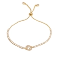 Detail of adjustable gold-tone Cancer zodiac bracelet featuring sparkling white crystals - Gold Cancer