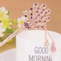Elegant rose gold peacock hair pin with purple crystals and pink tassel droplets - Rose Gold Peacock Purple Rhinestone Tassel (FZ013)