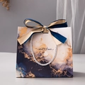 Royal blue marble gift bag with sweet times text and elegant blue gold ribbon bow - Dual-color Ribbon / Gilded Royal Blue / Small 18*16*10cm