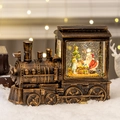 Vintage-Weihnachtszug aus Bronze mit Schneekugel, Weihnachtsmann und LED-Licht - Weihnachtsmann mit Kind