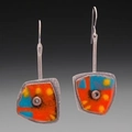 Ethnic style geometric dangle earrings with colorful enamel inlay in antique silver finish - S447 Abstract Geometric