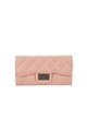 Pink quilted leather long wallet for women with classic grey metal twist lock closure - Pink
