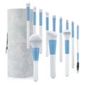 12-piece sky blue makeup brush set with synthetic bristles and marble pattern storage tube - Clear Sky Blue + Blue Case