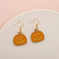 Vibrant orange pumpkin drop earrings with gold finish for Halloween festivities - Classic Jack-O-Lantern