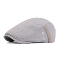 Light gray linen blend flat cap for men with a brown braided strap detail on the side - Light Gray
