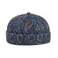 Retro paisley pattern docker cap in navy blue fabric with ethnic miki hat design - Adjustable / Navy Blue