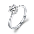 Adjustable S925 sterling silver ring featuring a six-prong set brilliant round cubic zirconia - Adjustable Open / Ribbon Design Six-Prong Style (1 Carat Effect)