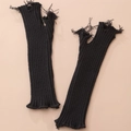 Black distressed knit arm warmer gloves with trendy ripped holes and fringe tassels - Dark Gray