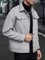 Detail of men's grey wool-blend casual jacket with lapel collar and chest pockets - S / Light Gray