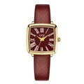 Montre GEDI pour femme à quartz avec boîtier doré carré et bracelet en cuir bordeaux - Cadran Carré à Échelle Romaine (13061)
