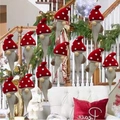 Set of 12 Christmas gnome ornaments with red mushroom polka dot hats and white beards - Set of 12