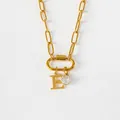 14K gold plated stainless steel paperclip necklace with letter E and crystal pendant - Letter E