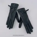Guantes negros de piel sintética para mujer con forro térmico y detalle lazo - Lazo / Negro
