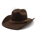 Classic brown felt western cowboy hat with studded leather band on white background - M / Coffee