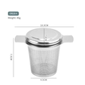 Stainless steel tea infuser with silicone lid and dual handles, model ER02B-4 with dimensions - Square Handle Tea Strainer (YR2123-4)